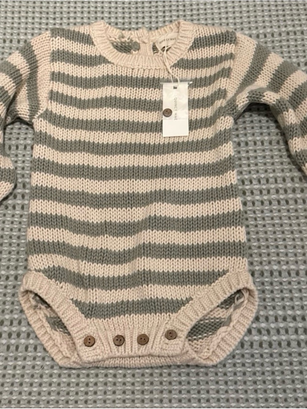 Quincy Mae Striped Knit One-Piece in Beige and Gray